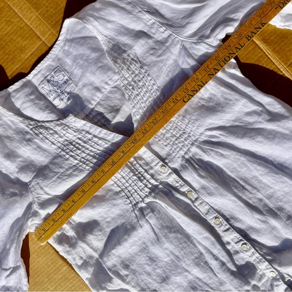 Marks & Spencer White Linen Popover Bibbed Shirt Top Blouse Medium 3/4 Sleeve - Picture 3 of 9